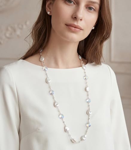 Errally Long Pearl Necklace and Earring Set Layered Pearl Beaded Necklaces for Women White Costume Jewelry Sets Gifts for Mom - color: 14-White