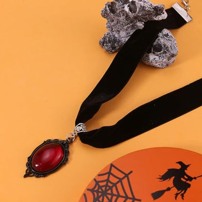 Gothic Black Velvet Goth Choker Necklace for Women,Cameo Black Choker Crow Skull Pendant Necklace Vintage Collar Skull Necklace Gothic Jewelry - style: Red