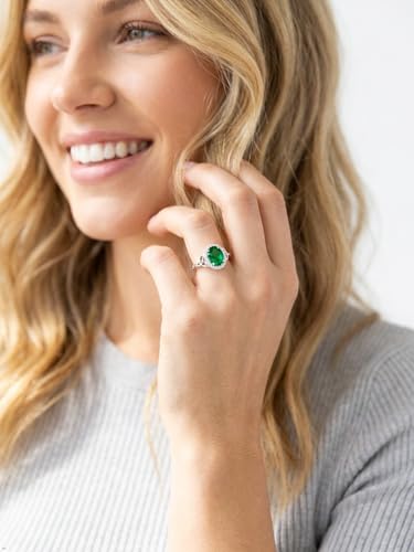 2-3 Carat Oval Engagement Ring 925 Silver Celtic Knot Birthstone Rings for Women Hypoallergenic Amehtyst/Aquamarine/Emerald/Ruby/Sapphire Cocktail Rings Jewelry Size 6-10 - color: B. Emerald