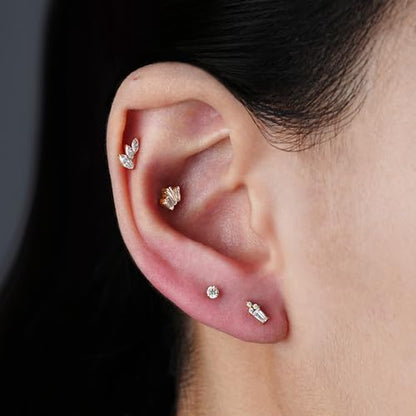 1PC ASTM F136 Titanium Mini Threadless Flat Back Stud 18G 6mm 8mm for Conch Helix Flat Tragus Labret - color: Soldered Trapezoidal - Tit