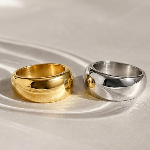 Kokoma Minimalist Dome Chunky Ring for Women, Thick Bold Statement Ring Wide Stacking Finger Band Eternity Rings Comfort Fit Fashion Jewelry Unisex