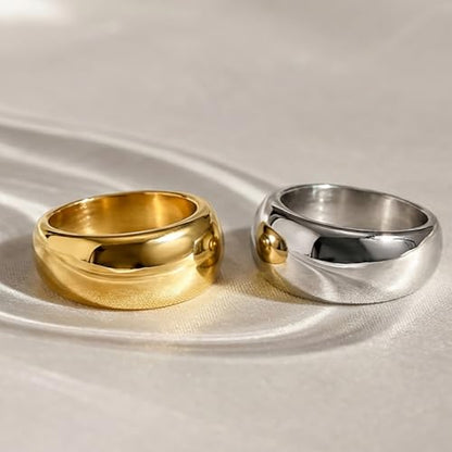 Kokoma Minimalist Dome Chunky Ring for Women, Thick Bold Statement Ring Wide Stacking Finger Band Eternity Rings Comfort Fit Fashion Jewelry Unisex