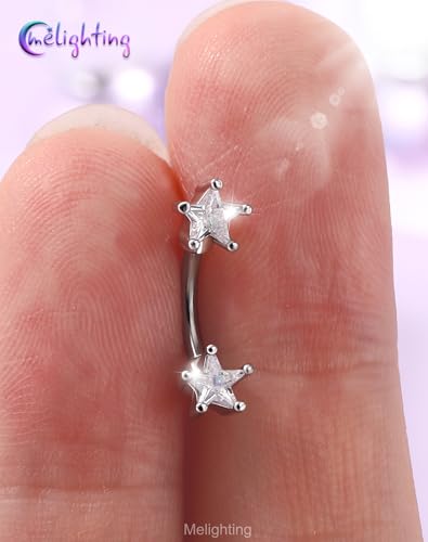 Melighting 16G Gold Star Rook Piercing Bar, 6/8 mm Rook Earring with Clear CZ, 316L Stainless Steel Stylish Eyebrow Lobe Piercing Jewellery for Daily Wear Women - color: Steel, size: 16G6mm