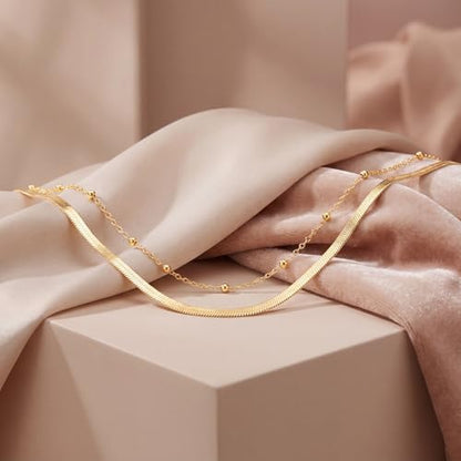 Layered Waist Chain for Women Waterproof, 14K Gold/Silver Plated Belly Chain Belt Waist Beads Chain Herringbone Snake Satellite Body Chain Beach Summer Fashion Jewelry Gift - style: Style 1