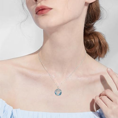TOUPOP Gifts for Women Tree of Life Initial Necklace 925 Sterling Silver Letter Pendant with Blue Crystal Birthday Jewelry Gifts for Women Her Mom Wife Daughter - color: Tree of Life O Initial