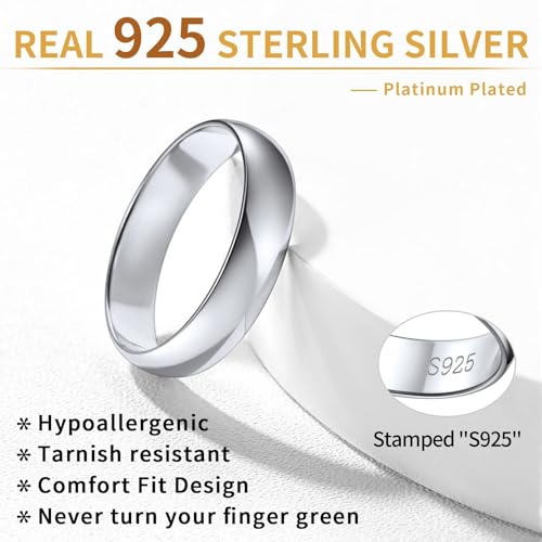 ChicSilver 2/3/5mm 925 Sterling Silver Ring Customizable Plain Dome High Polished Wedding Band Comfort Fit Size 4-12 - color: 5MM Silver