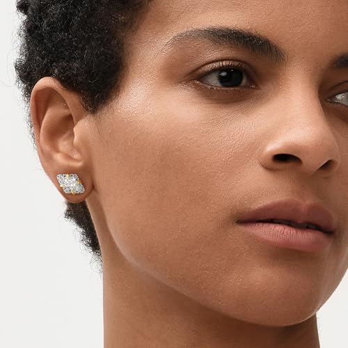 MEVECCO Pave Cubic Zirconia Stud Earrings for Women, 18K Gold Plated Brass | Pave CZ Fronts, Curved Gold Plated Edge Accents, Soft Motifs and Clean Geometric Styles - style: rhombus
