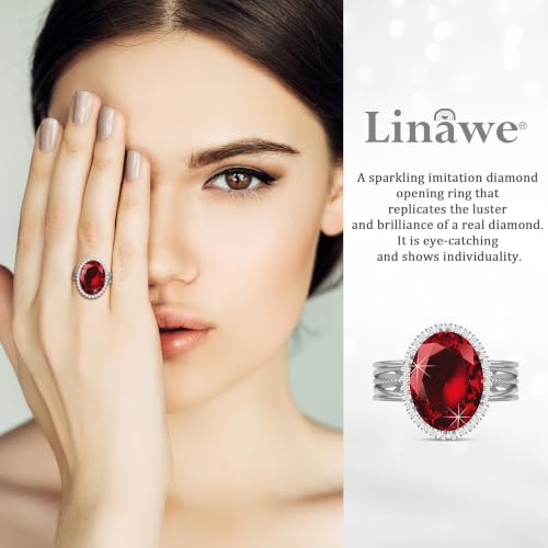Linawe Costume Jewelry Adjustable Cocktail Ring for Women | Copper, Rhinestone, Cubic Zirconia, Oval, Fake Diamond, Crystal, Stone, Birthstone, Gemstone, Big, Chunky, Statement - color: White Burgundy