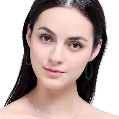 Lightweight Teardrop Hoop Earrings for Women - 14k Gold/White Gold Plated Large Oval Pull Through Hoop Earrings High Polished Statement Jewelry Gift for Women - color: E - Black