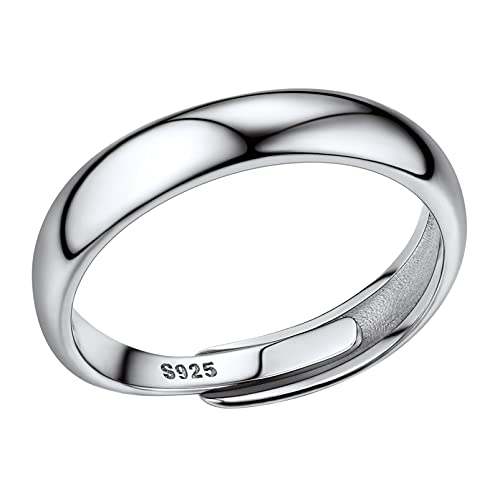 PROSILVER 925 Sterling Silver Adjustable Open Ring for Women, Solid Sterling Silver Stackable Ring, knuckle Finger Ring, Pinky Ring, Come with Box - style: 04 4.5mm Band Ring