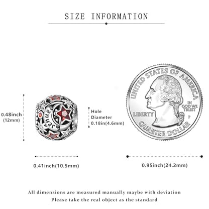 925 Sterling Silver Birthstone Star & Moon Bead Charms with Cubic Zirconia | 12 Months Birthstones, Compatible with Pandora & European Bead Charms Bracelets,Celestial Birthday Jewelry Gift for Women - color: January Red Birthstone Charm