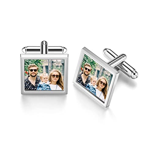 Zysta Personalized Cufflinks for Men Custom Photo Cufflinks Stainless Steel Cufflinks with Picture Customized Wedding Memorial Gift for Groom Father of the Bride - style: Square