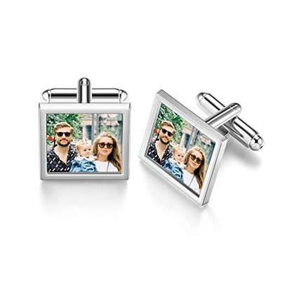 Zysta Personalized Cufflinks for Men Custom Photo Cufflinks Stainless Steel Cufflinks with Picture Customized Wedding Memorial Gift for Groom Father of the Bride - style: Square