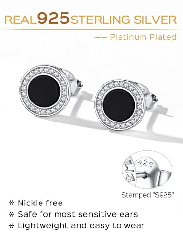 ChicSilver 925 Sterling Silver Viking Rune Natural Black Onyx Stud Earrings For Women Men - style: E: Round Onyx-Silver
