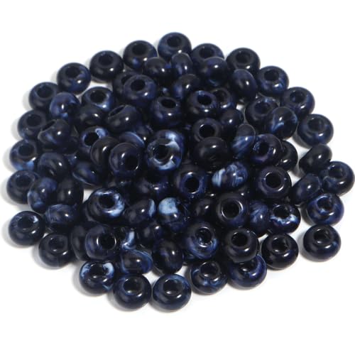 150PCS 14x8mm Navy Acrylic European Large Hole Rondelle Spacer Beads with Storage Box, Loose Beads for Bracelet Necklace Earring Hair DIY Jewelry Making - color: Navy