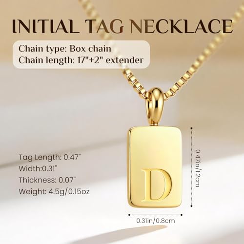 Initial Necklaces 18K Gold Plated,Gold Necklace for Women | Waterproof and Sweat-Resistant / Reinforced Box Chain,Long-Lasting Color Retention - color: D