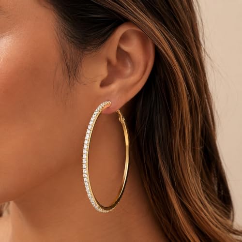 Big Chunky Gold Hoop Earrings for Women Beaded Large Statement Earrings Lightweight Fashion Jewelry Daily Wear Party Gift - color: F1:Gold 6.5cm