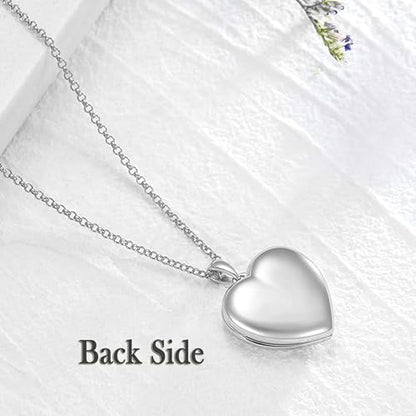 YOUFENG Love Heart Locket Necklace That Holds Pictures S925 Silver Photo Lockets Gifts for Women Jewelry - style: Polished