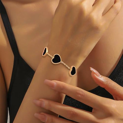 18K Gold Plated Five Heart Charm Bracelets for Women | Adjustable Love Bracelet Set Jewelry Gift-Hypoallergenic for Birthdays, Wellness & Daily Wear - color: 1#-Black