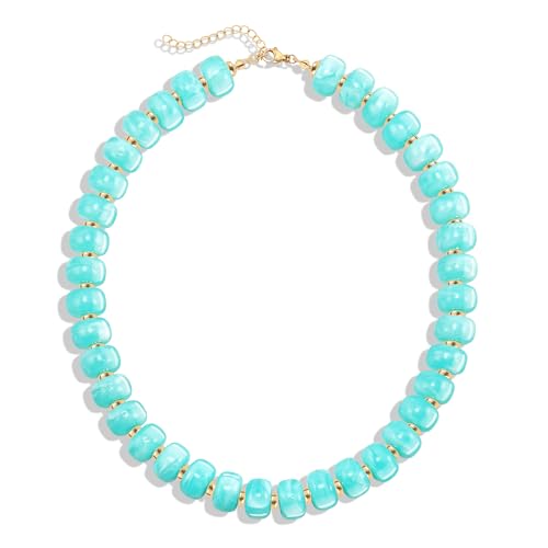 AOZEL Chunky Resin Beaded Necklace for Women Colorful Bead | Summer Beach, Waterproof, Fade Resistant, Adjustable Length, Boho Statement, for Daily Wear & Gifting - color: Yellow