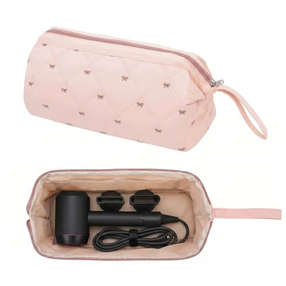 TeeYee Nylon Hair Tools Travel Bag for Dyson Airwrap Quilted Toiletry Bag | Travel Storage Bag for Shark Flexstyle/Curling Iron,Water-repellent,Wide-open,Well-structured,Heat-safe lining,001pinkbow - color: Pinkbow