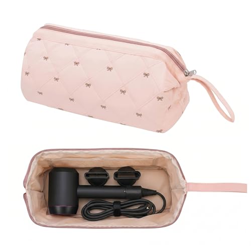 TeeYee Nylon Hair Tools Travel Bag for Dyson Airwrap Quilted Toiletry Bag | Travel Storage Bag for Shark Flexstyle/Curling Iron,Water-repellent,Wide-open,Well-structured,Heat-safe lining,001pinkbow - color: Pinkbow