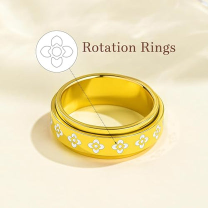 Fidget Anxiety Rings for Women 14K Gold Silver Plated Spinner Band Ring 8mm Thick Stainless Steel Statement Rings Jewelry Gifts Size 6-10 - color: Gold-Rotation