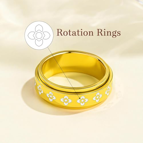 Fidget Anxiety Rings for Women 14K Gold Silver Plated Spinner Band Ring 8mm Thick Stainless Steel Statement Rings Jewelry Gifts Size 6-10 - color: Gold-Rotation