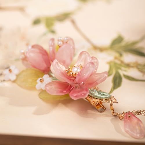 Wedding Hair Clips, Crystal Hair Pins Pearl Rhinestone Hair Barrettes, Bridal Flower Hair Pieces Pearl Headpieces Hair Accessories for Women Girls (Pink&Green) - color: Pink&Green