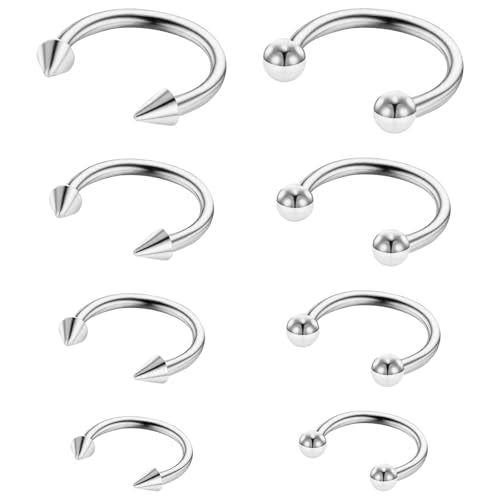 Telooco 8 Pcs 16G Septum Rings Surgical Steel Horseshoe Nose Ring Hoop Eyebrow Lip Navel Piercing Ring Earrings Septum Piercing Jewelry for Women Men 6/8/10/12mm (Black) - color: Silver