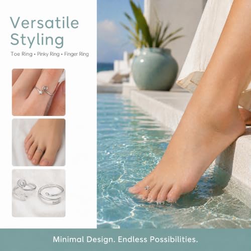 2Pcs Silver Toe Rings for Women Adjustable Open Toe Ring Set Comfort Fit Knot Design Non Tarnish Foot Jewelry Big Toe Rings Set Silver Toe Accessories