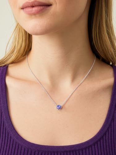 Silvora Heart/Round Birthstone Necklace for Women, Sparkling Crystal Pendant, Dainty Birth Month Jewelry, Adjustable 16"+2" Chain - color: Silver, style: February Round