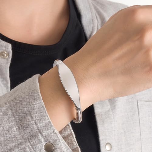 Dankadi Unisex 925 Sterling Silver Bangle Bracelet -Simple Women Men Torque Bracelet Solid Smooth Plain Polished On Cuff Fashion Fine Jewelry Gifts - color: Silver