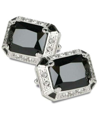 Big Rectangular Colored Crystal Cuff Links for Men – Tuxedo Suit Accessories, Cufflinks for Men - style: Black/Silver