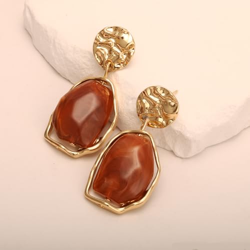 Dr's gift Chunky Leopard Print Earrings for Women 14K Gold Plated Statement Huggie Hoop Earrings Brown Acrylic Tortoise Resin Cheetah Trendy Jewelry - color: Brown 1