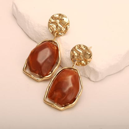 Dr's gift Chunky Leopard Print Earrings for Women 14K Gold Plated Statement Huggie Hoop Earrings Brown Acrylic Tortoise Resin Cheetah Trendy Jewelry - color: Brown 1