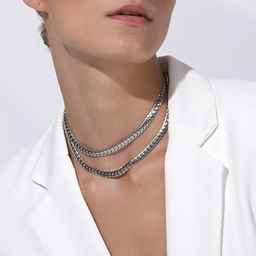Snake Chain for Women Stainless Steel Dainty Choker Necklace Thin Layered Men Chain 8mm Width Gold/Black/Silver Plated Trendy Jewelry 18/20/22/24/26/28/30 Inch - color: 8MM-Silver Snake Chain, size: Length 20 Inches (women's average length)