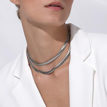Snake Chain for Women Stainless Steel Dainty Choker Necklace Thin Layered Men Chain 8mm Width Gold/Black/Silver Plated Trendy Jewelry 18/20/22/24/26/28/30 Inch - color: 8MM-Silver Snake Chain, size: Length 20 Inches (women's average length)