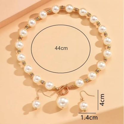 XAM 2PCS/set Large Simulated Pearl Necklace and Stud Earring for Women Brides Chunky Pearl Retro Costume Necklace Set Statement Wedding Jewelry 1920s Costume Jewelry Set - color: Black