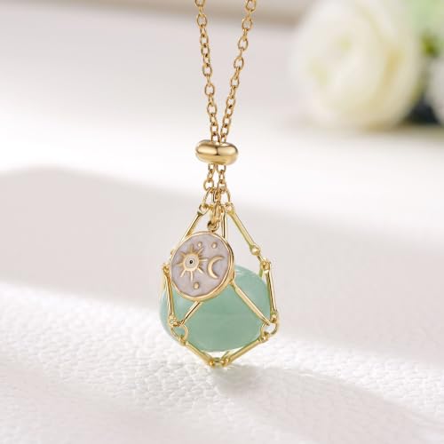 MIXJOY Black Obsidian Crystal Necklace for Women, Sun and Moon Celestial Pendant Protection Gift for Halloween Christmas - style: Green Aventurine Small