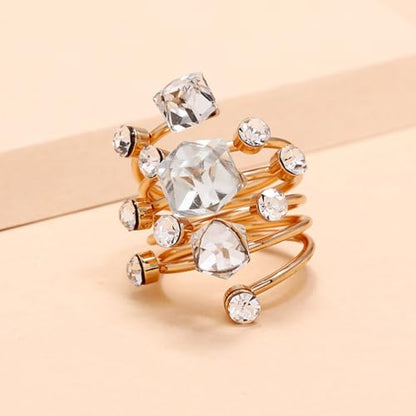 Big Geometric Cube Crystal Ring for Women Statement Geometry Rhinestone Open Rings Crystal Rhinestone Cocktail Ring CZ Fashion Classic Party Wedding Jewelry - color: White