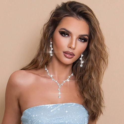 Sixexey Rhinestone Jewelry Set Sparkly Prom Jewelry Necklace for Women | Silver Jewelry Wedding Necklace Jewelry Accessories for Women