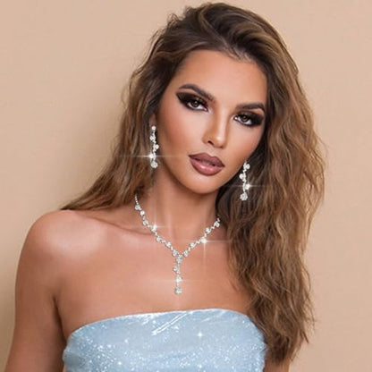 Sixexey Rhinestone Jewelry Set Sparkly Prom Jewelry Necklace for Women | Silver Jewelry Wedding Necklace Jewelry Accessories for Women