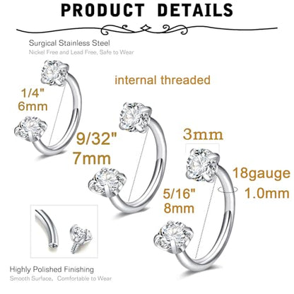 18 Nose Rings Studs Surgical Stainless Steel Hypoallergenic L Shaped Nose Piercing Jewelry for Women Men Silver Black Nostril Hoop Rings 18 Gauge - style: Classic