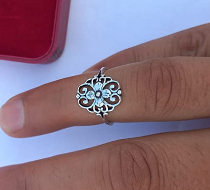 Floral Filigree Flower wide Handmade 925 Sterling Silver Finish Wide Band Ring For Women Christmas Gifts