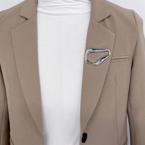 Trendy Irregular Geometric Brooch Pin for Women Men Stainless Steel Gold/Silver Plated Unique Polished Hollow Teardrop Lapel Pins for Sweater Hat Scarf Suit Dress Clothes Accessories Jewelry - color: Silver