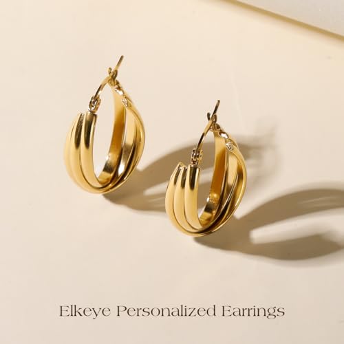 Golden Hoop Earrings For Women The Twisted Close-Fitting Hoop Shape Is Crafted With Gold-Plated Material And S925 Silver Pins Light Luxury Elegant Unique And Minimalist Style - color: Gold