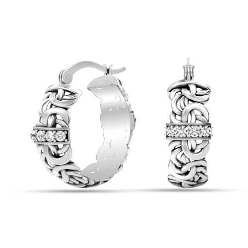 LeCalla Byzantine Earrings for Women | 925 Sterling Silver Byzantine Earrings | Antique Oxidized Click-Top Round Thick Hoop Earrings for Women - style: Small Byzantine