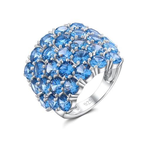 925 Sterling Silver Pave Birthstone Chunky Statement Rings for Women Men | 14K Gold Plated/Silver Large Dome Ring Birthday Cocktail Jewelry,Size 6 to 10(with Gift Box) - color: 12-Created Blue Spinel-Dec.