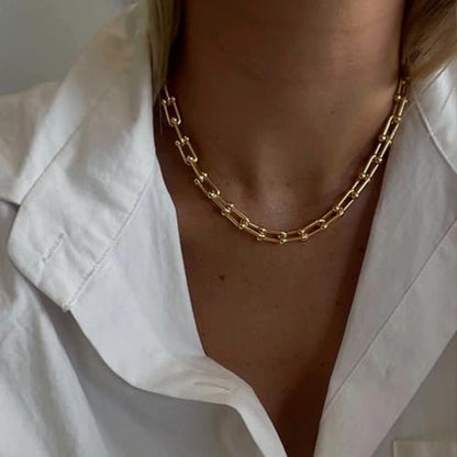 BG&WLing 18K Gold Plated Paperclip Necklace for Women Chunky Stainless Steel Link Chain Necklace Gold Statement Choker Classic Jewelry Gift - color: Yellow Gold（19.7”）
